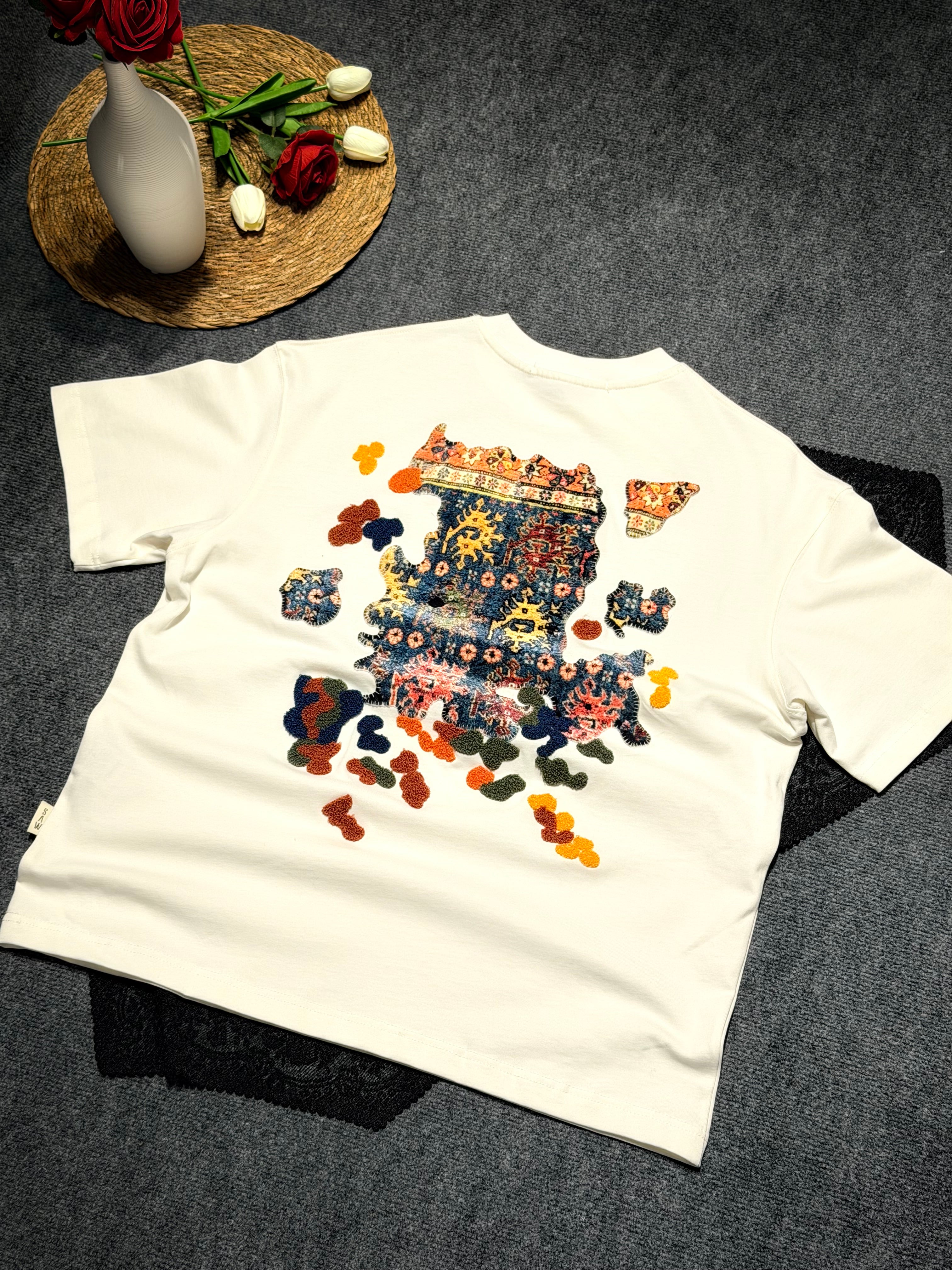 Authentic Desenli Oversize T-shirt Beyaz