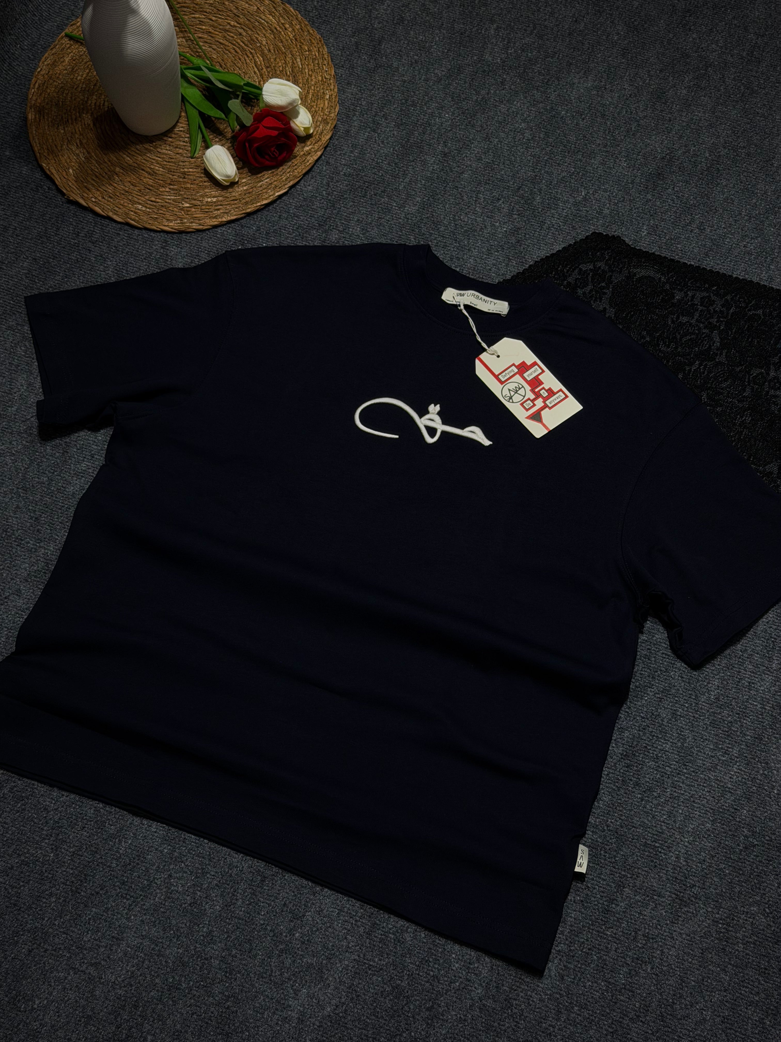 Hak Nakış Desenli Oversize T-shirt Lacivert