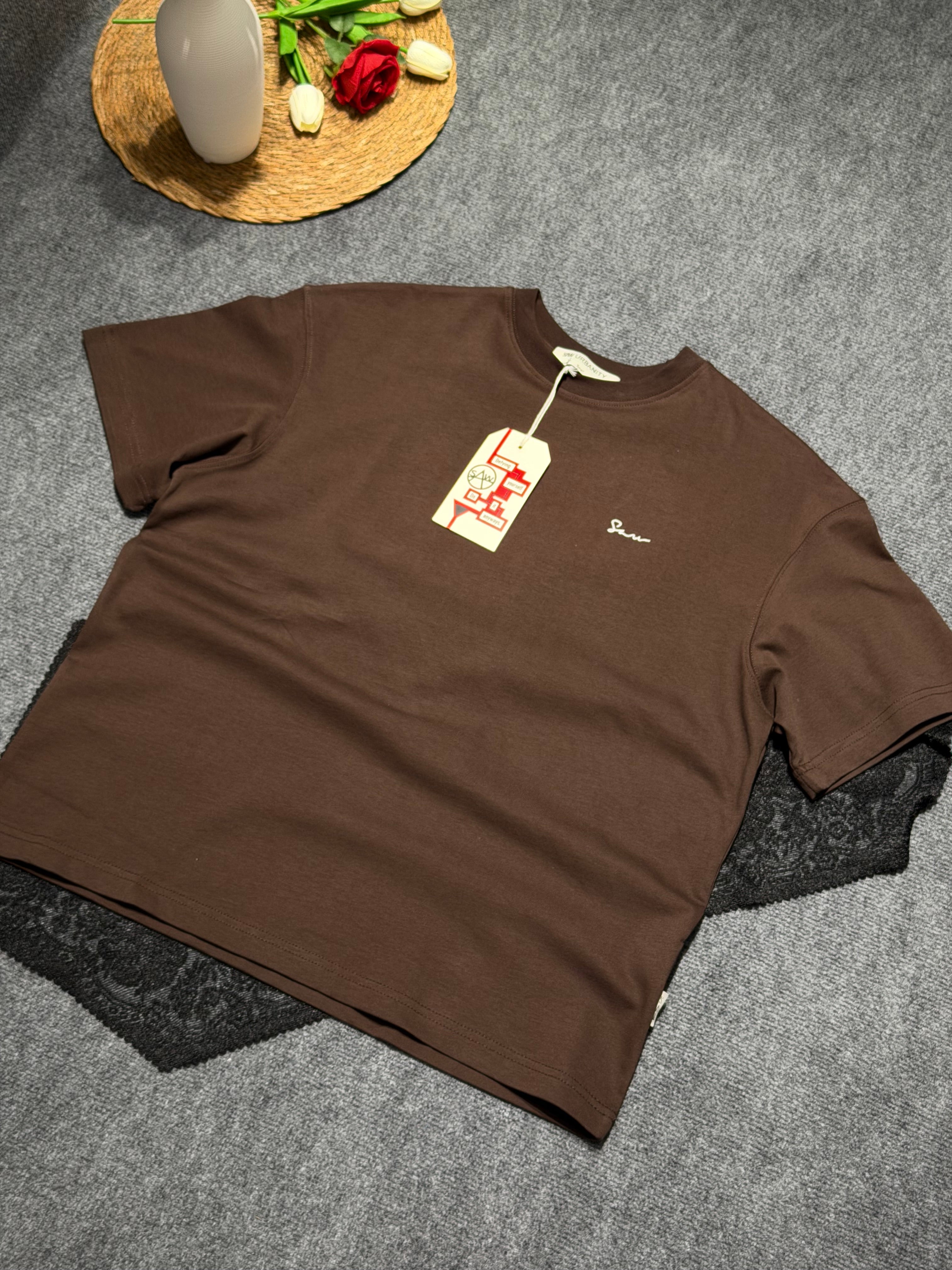 Authentic Desenli Oversize T-shirt Kahverengi