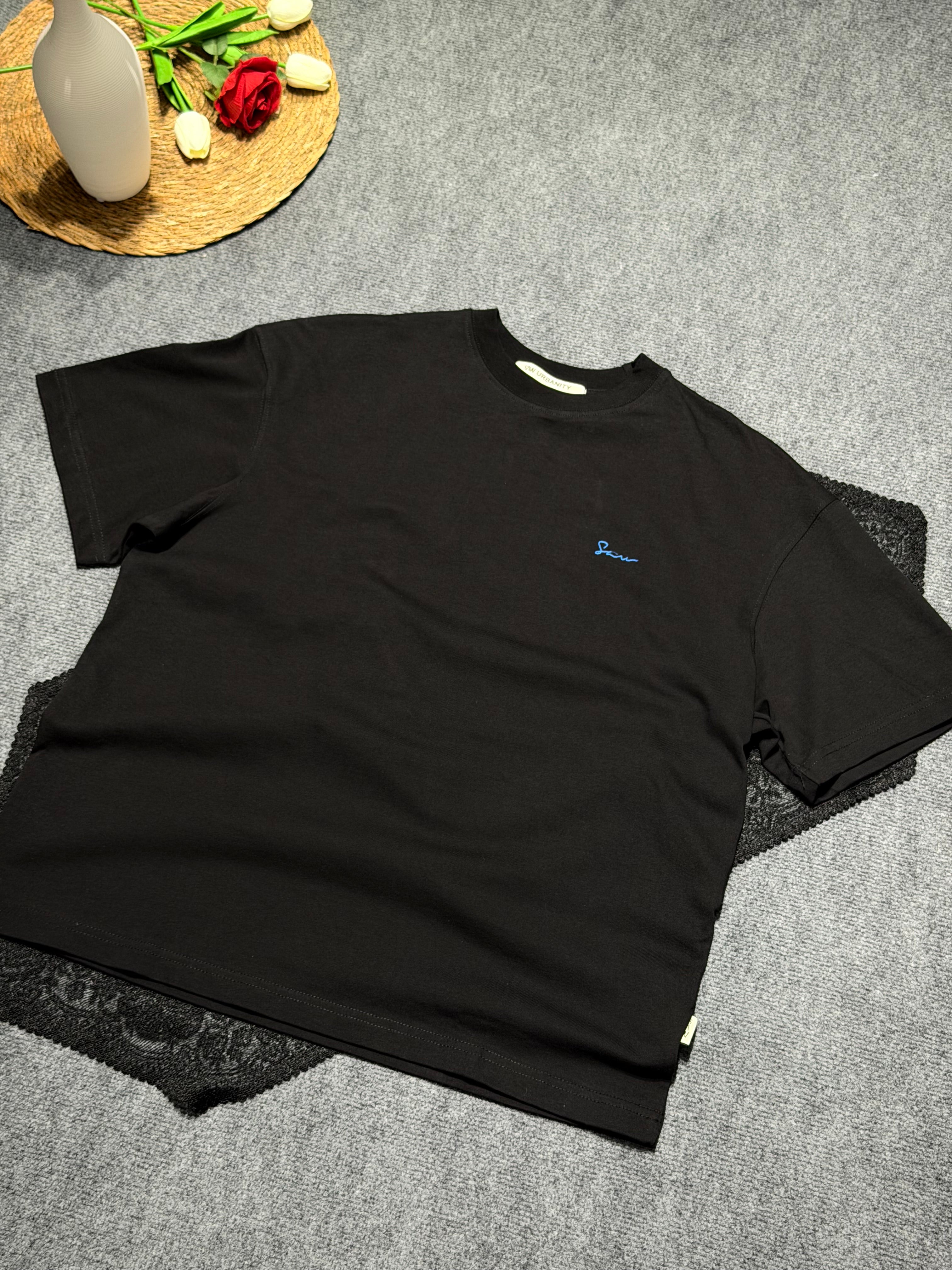 Etnik Halı Desenli Oversize T-shirt Siyah