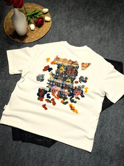 Authentic Desenli Oversize T-shirt Beyaz