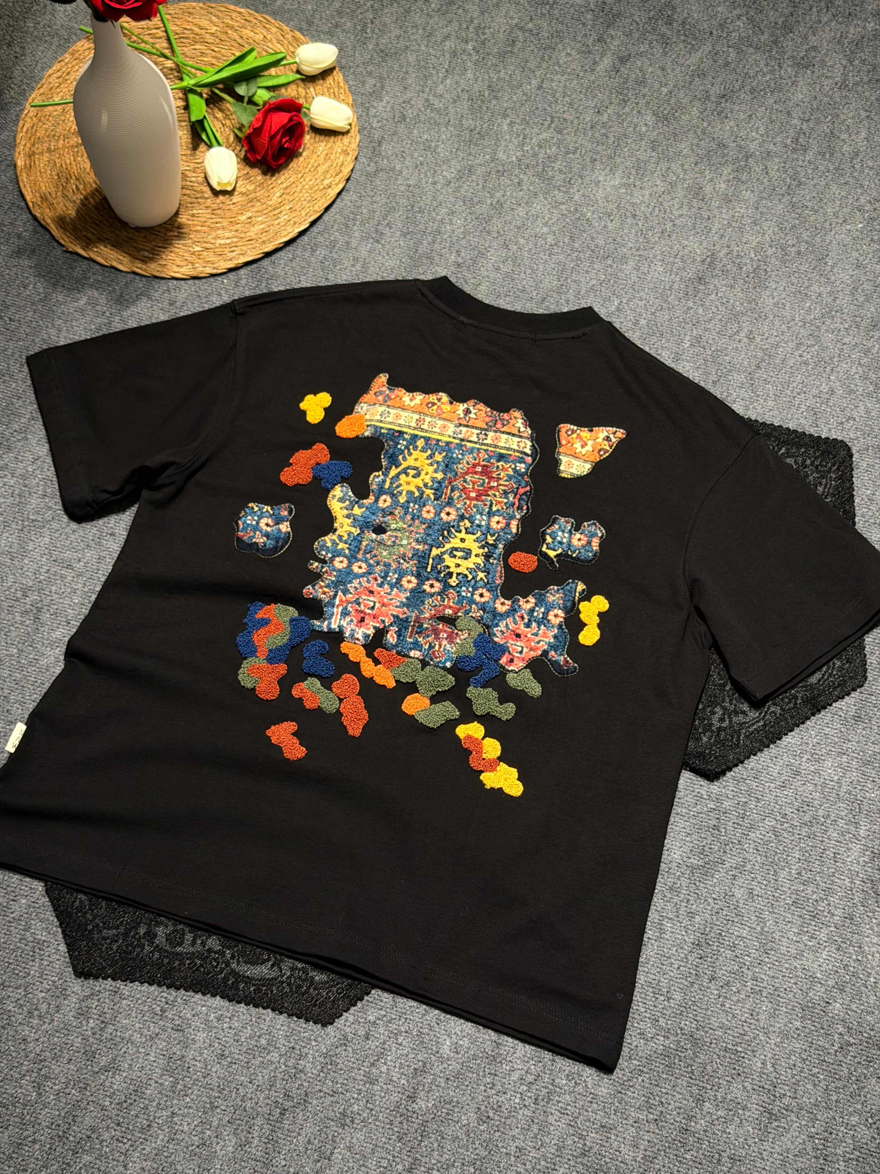 Authentic Desenli Oversize T-shirt Siyah