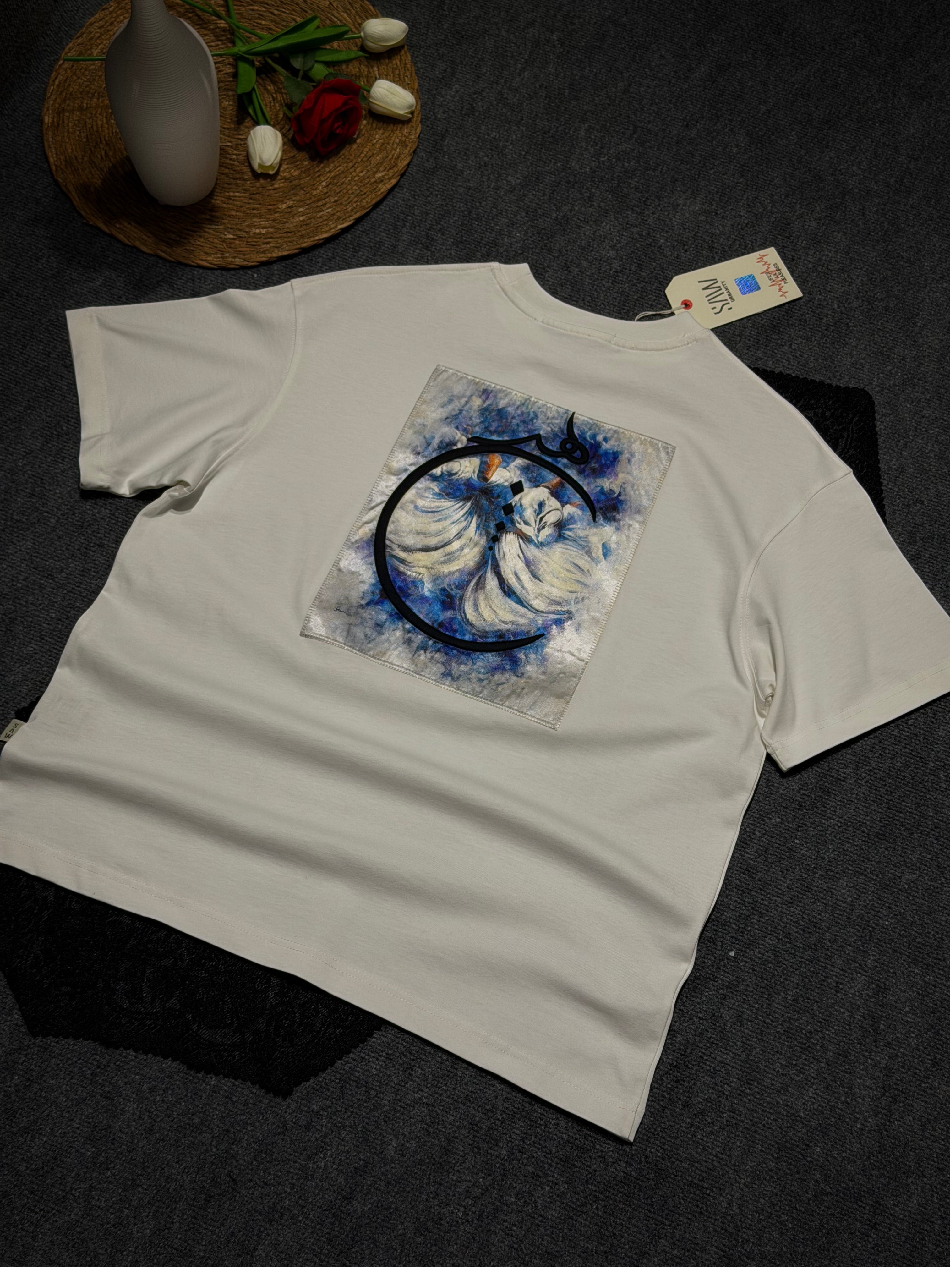 Mevlana Desenli Oversize T-shirt Beyaz