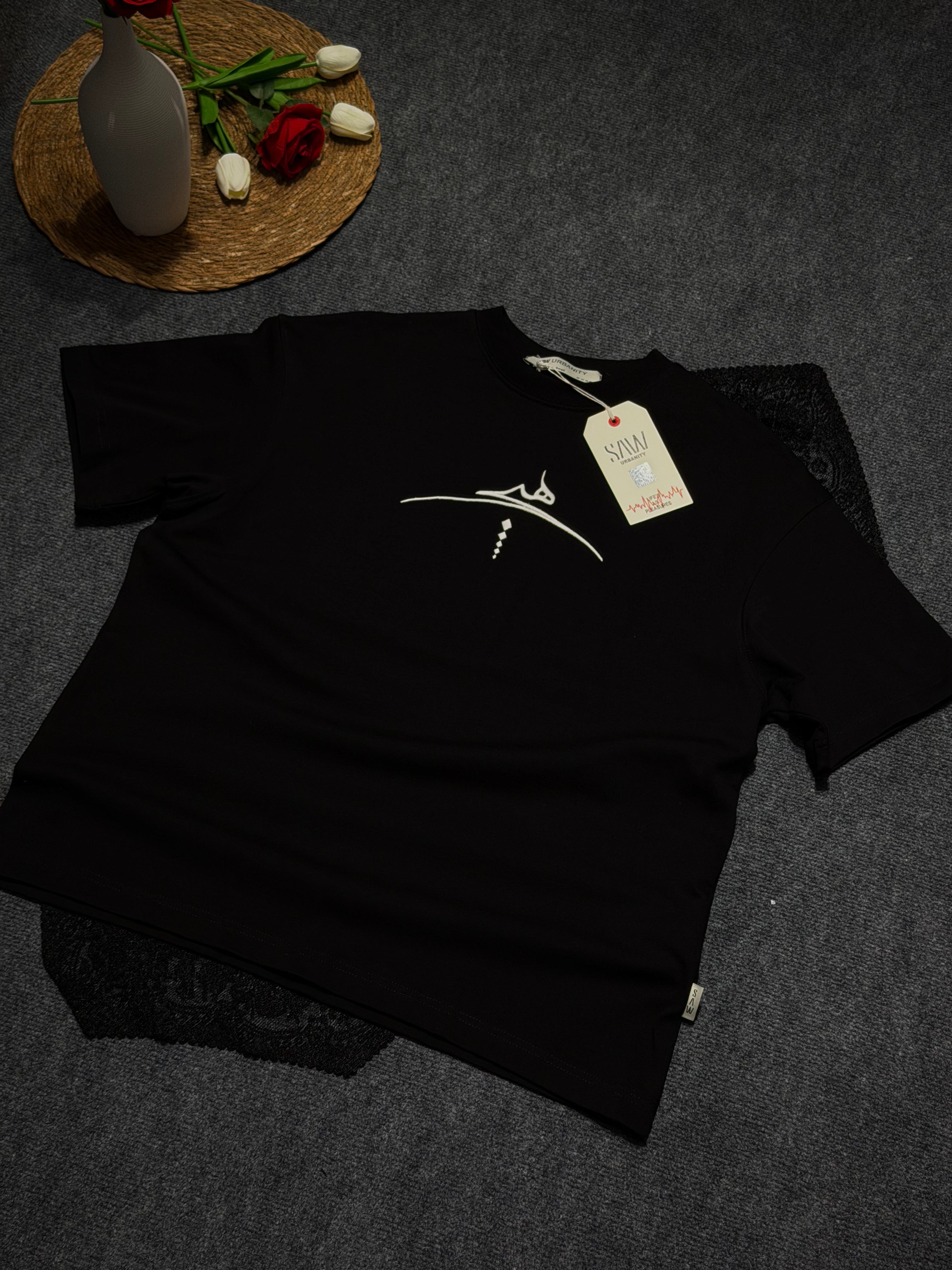 Mevlana Desenli Oversize T-shirt Siyah