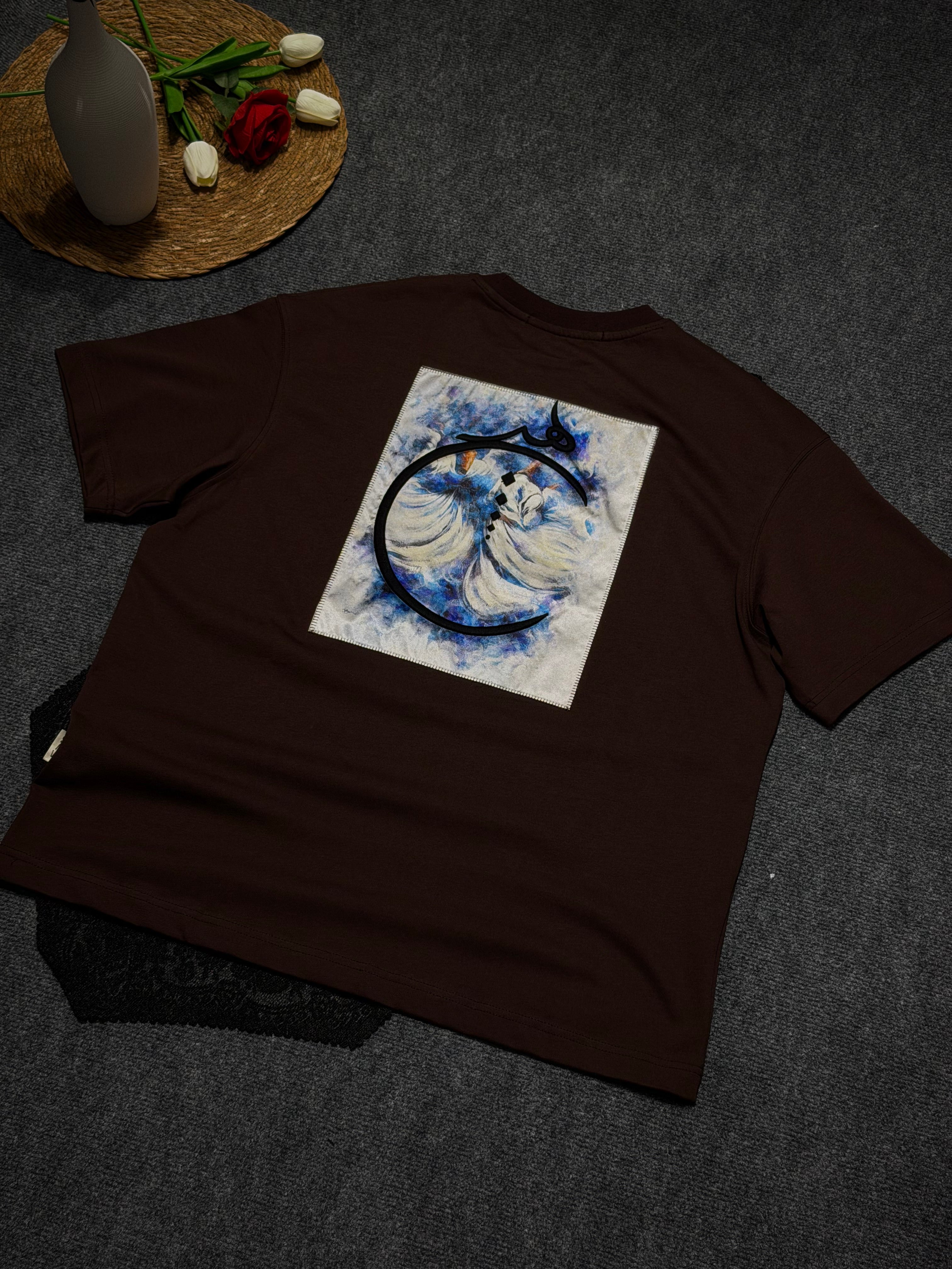 Mevlana Desenli Oversize T-shirt Kahverengi