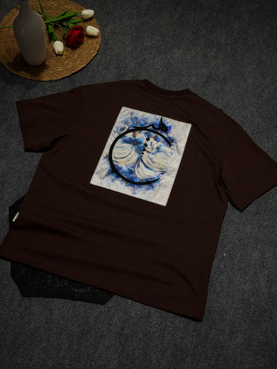 Mevlana Desenli Oversize T-shirt Kahverengi