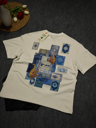 Yap Kilim Desenli Oversize T-shirt Beyaz