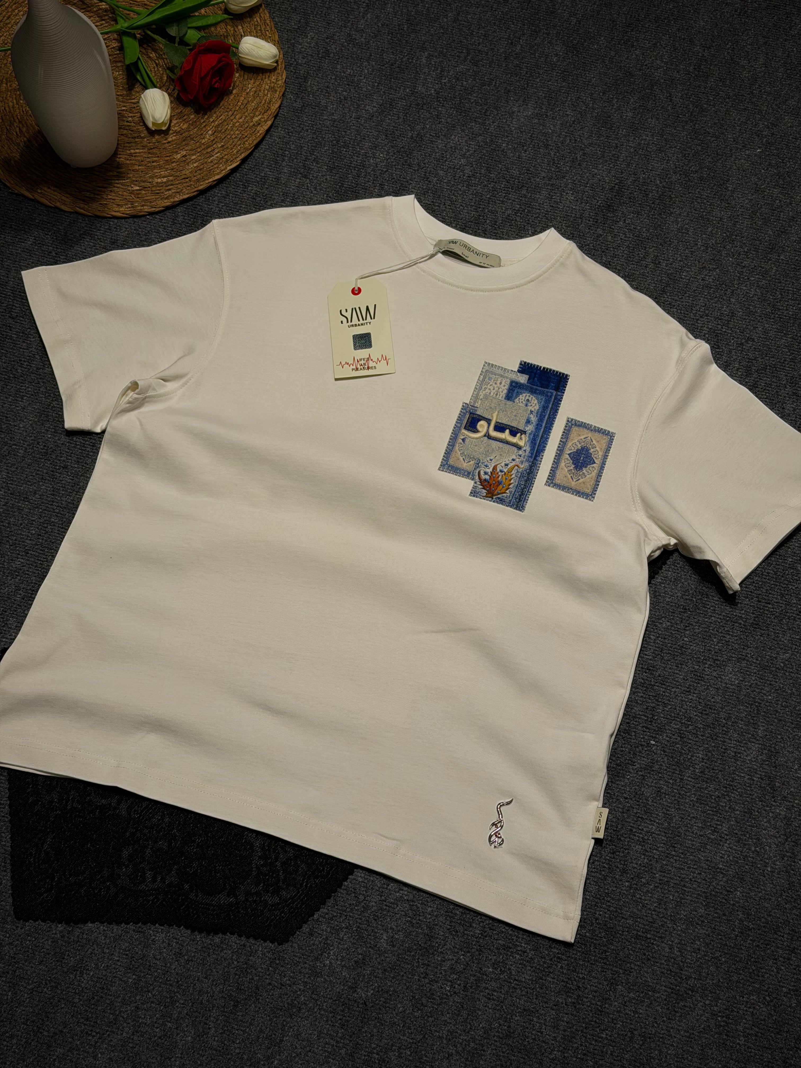 Yap Kilim Desenli Oversize T-shirt Beyaz