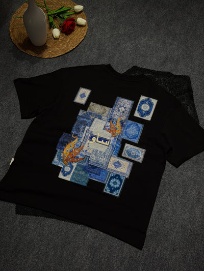 Yap Kilim Desenli Oversize T-shirt Siyah