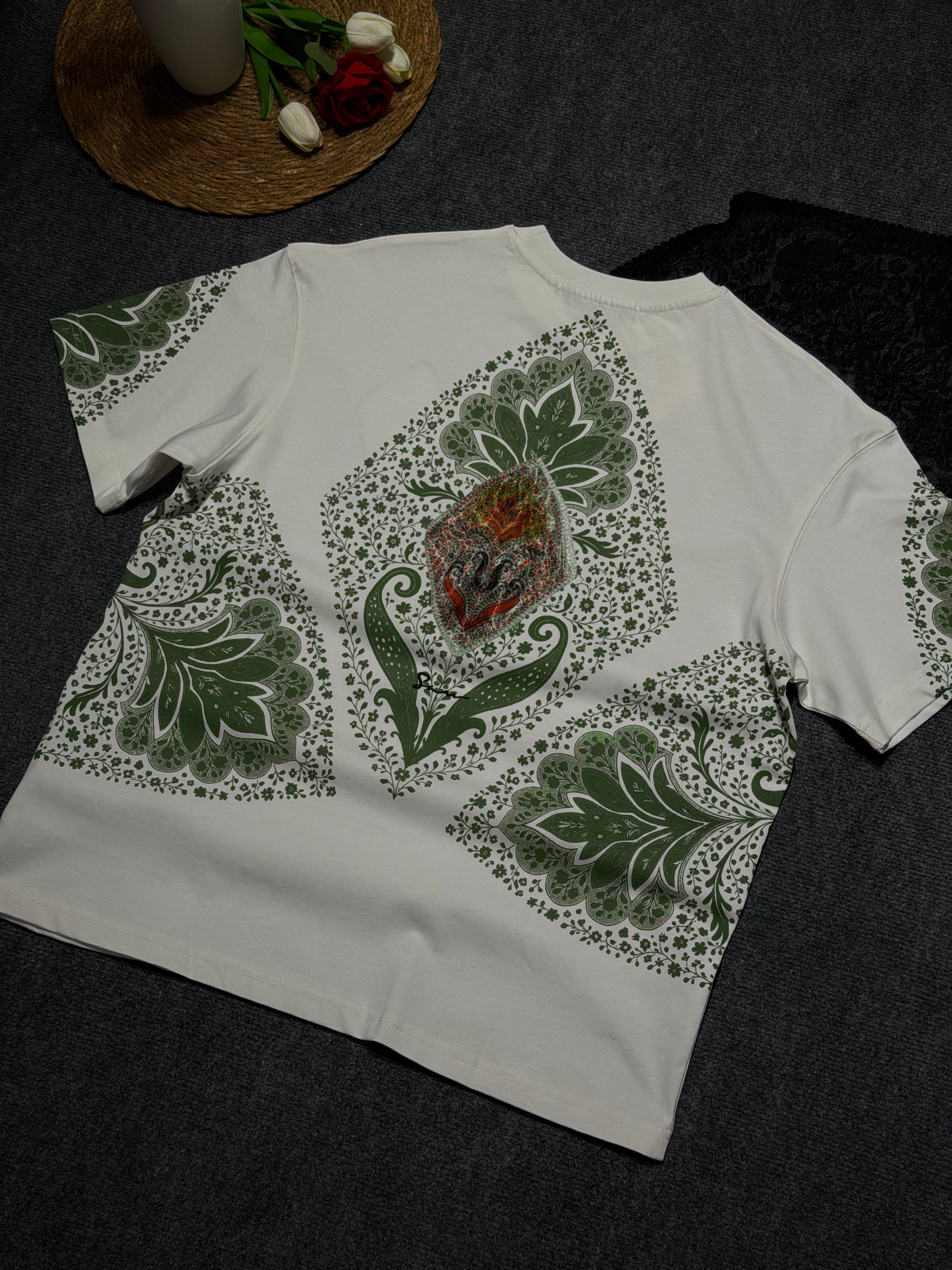 Baklava Desenli Oversize T-shirt Beyaz