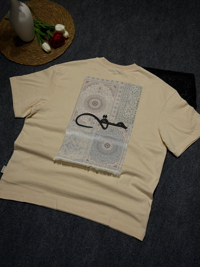 Hak Nakış Desenli Oversize T-shirt Krem