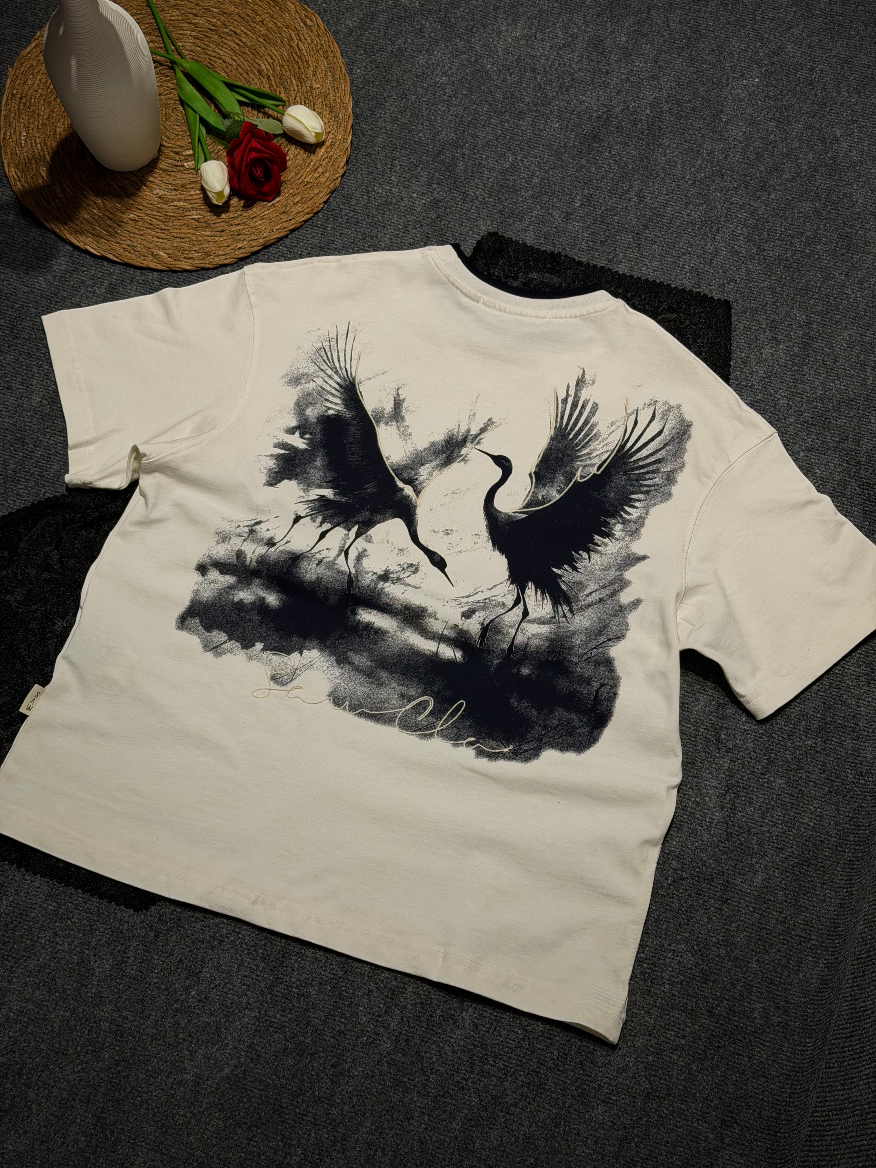 Turna Baskılı Yaka Detaylı Oversize T-shirt Beyza