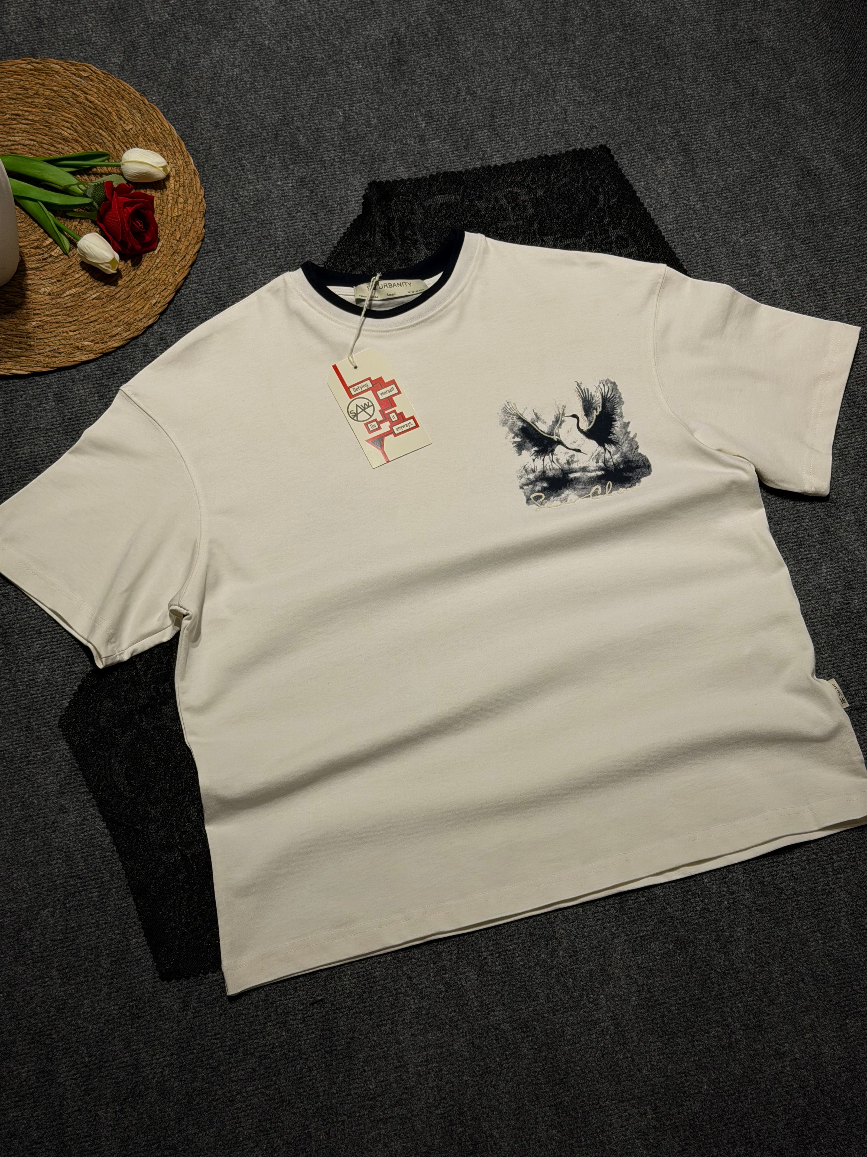 Turna Baskılı Yaka Detaylı Oversize T-shirt Beyza