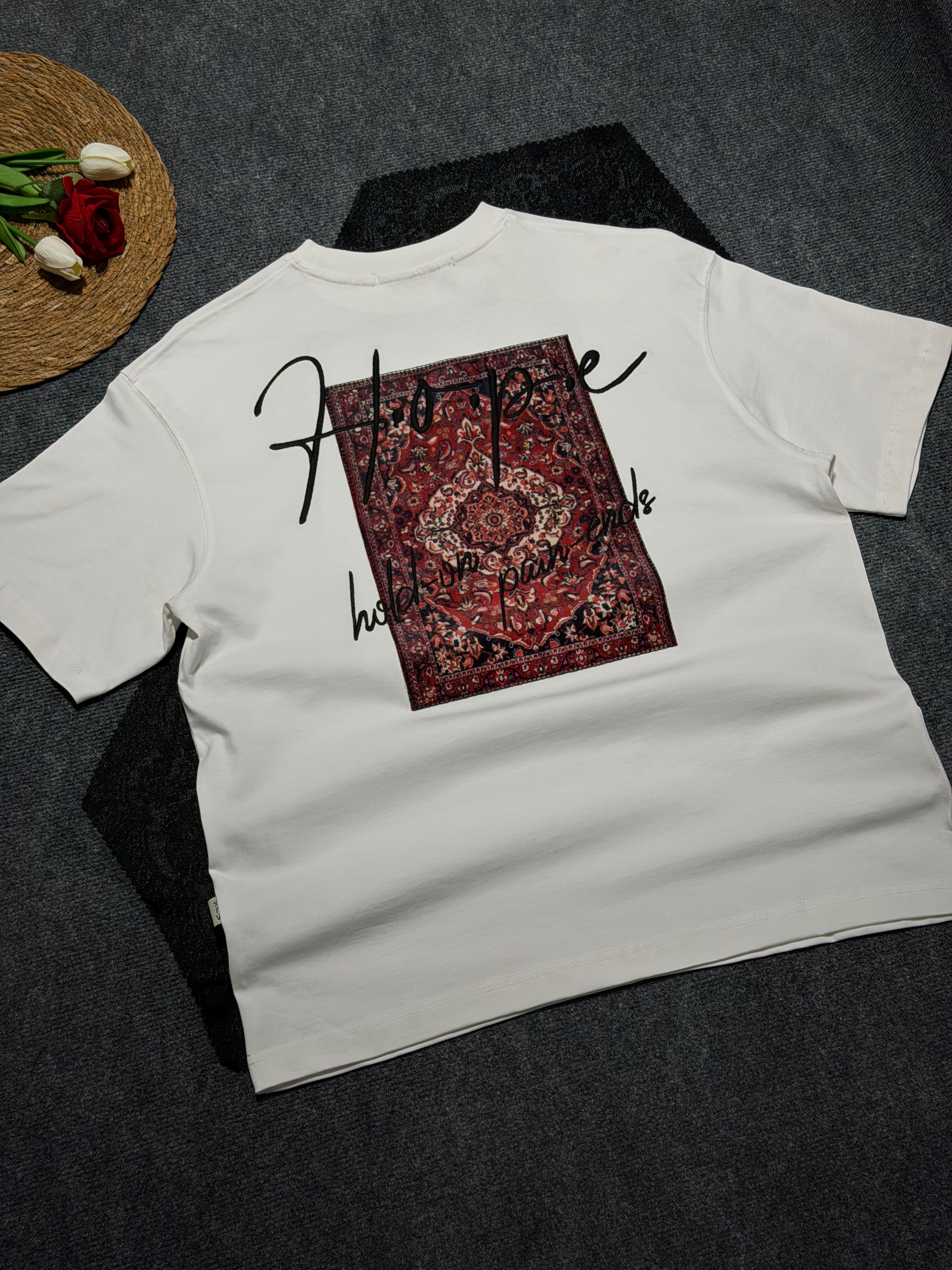 Hope Nakış Baskılı Oversize T-shirt Beyaz