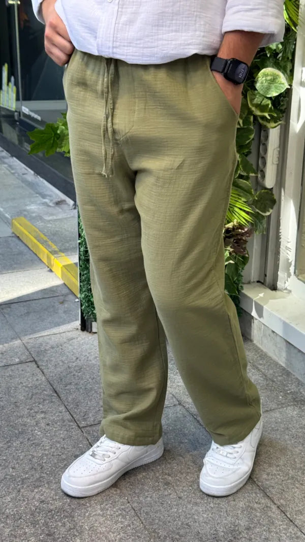 Haki Müslin Pantolon