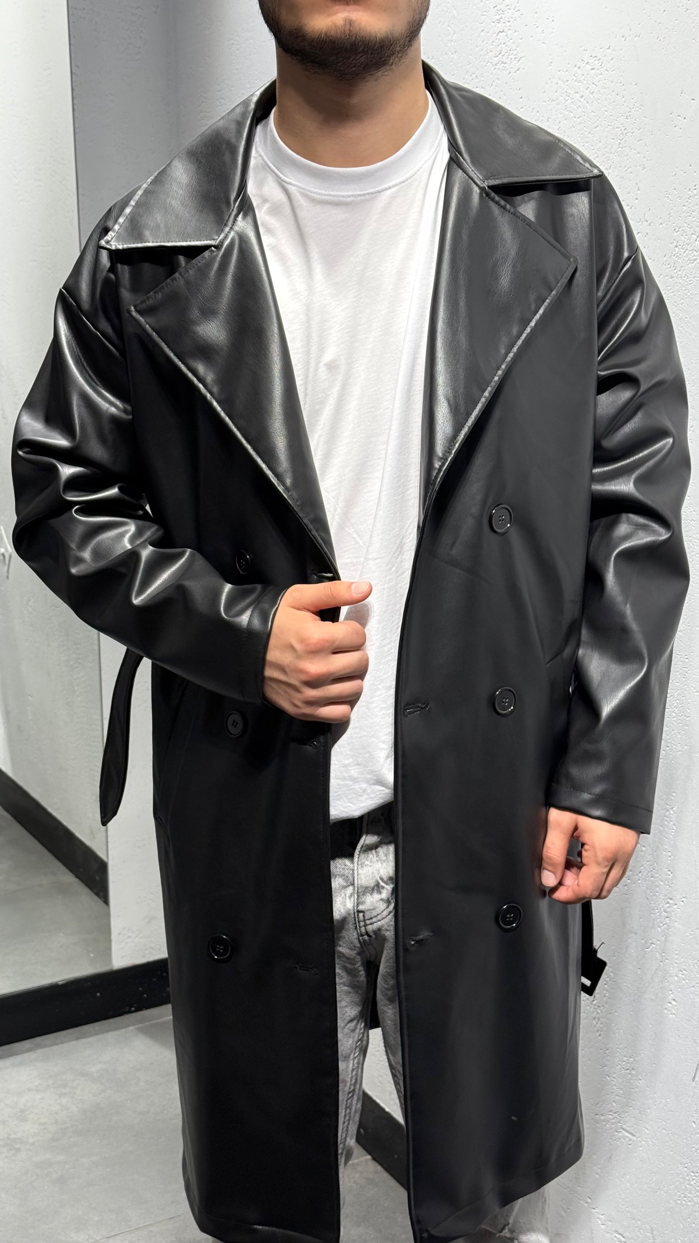 Kruvaze Deri Trençkot