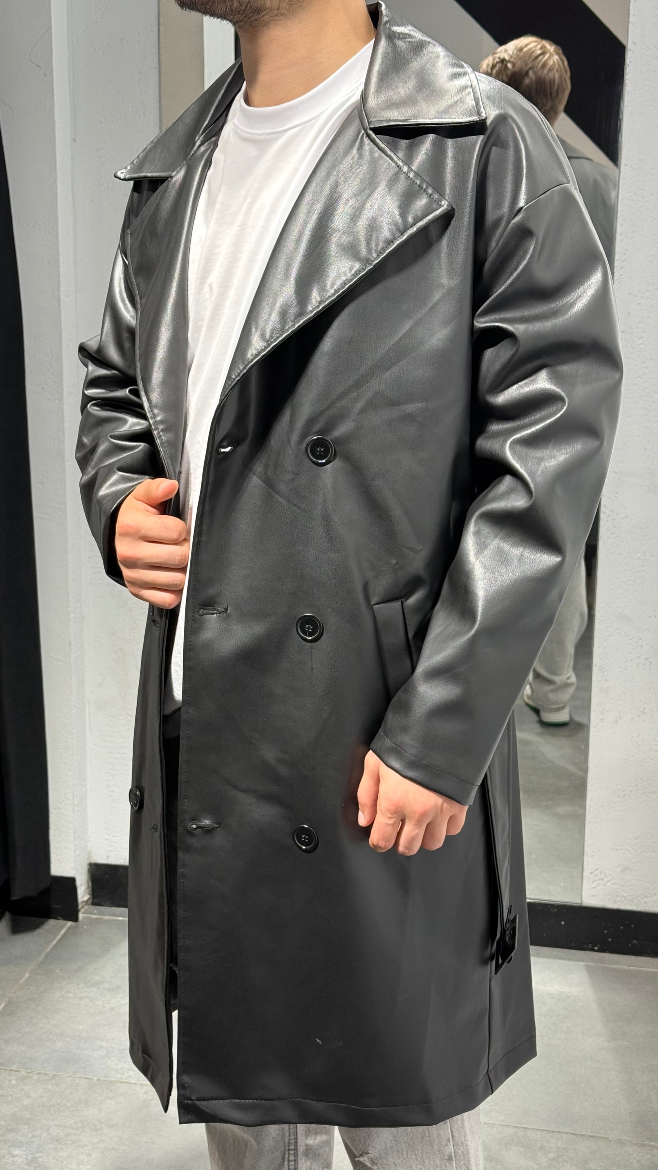 Kruvaze Deri Trençkot