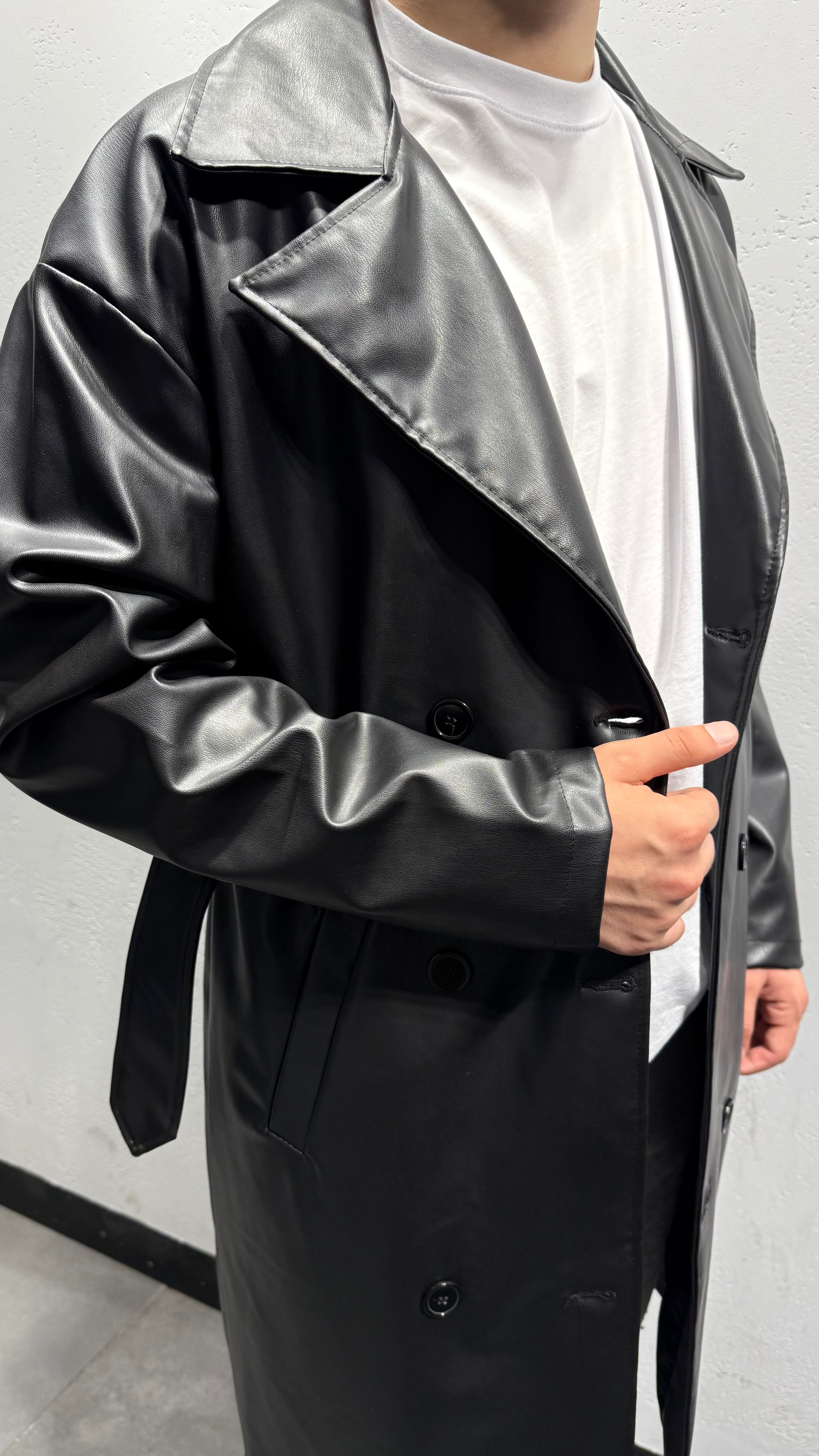 Kruvaze Deri Trençkot