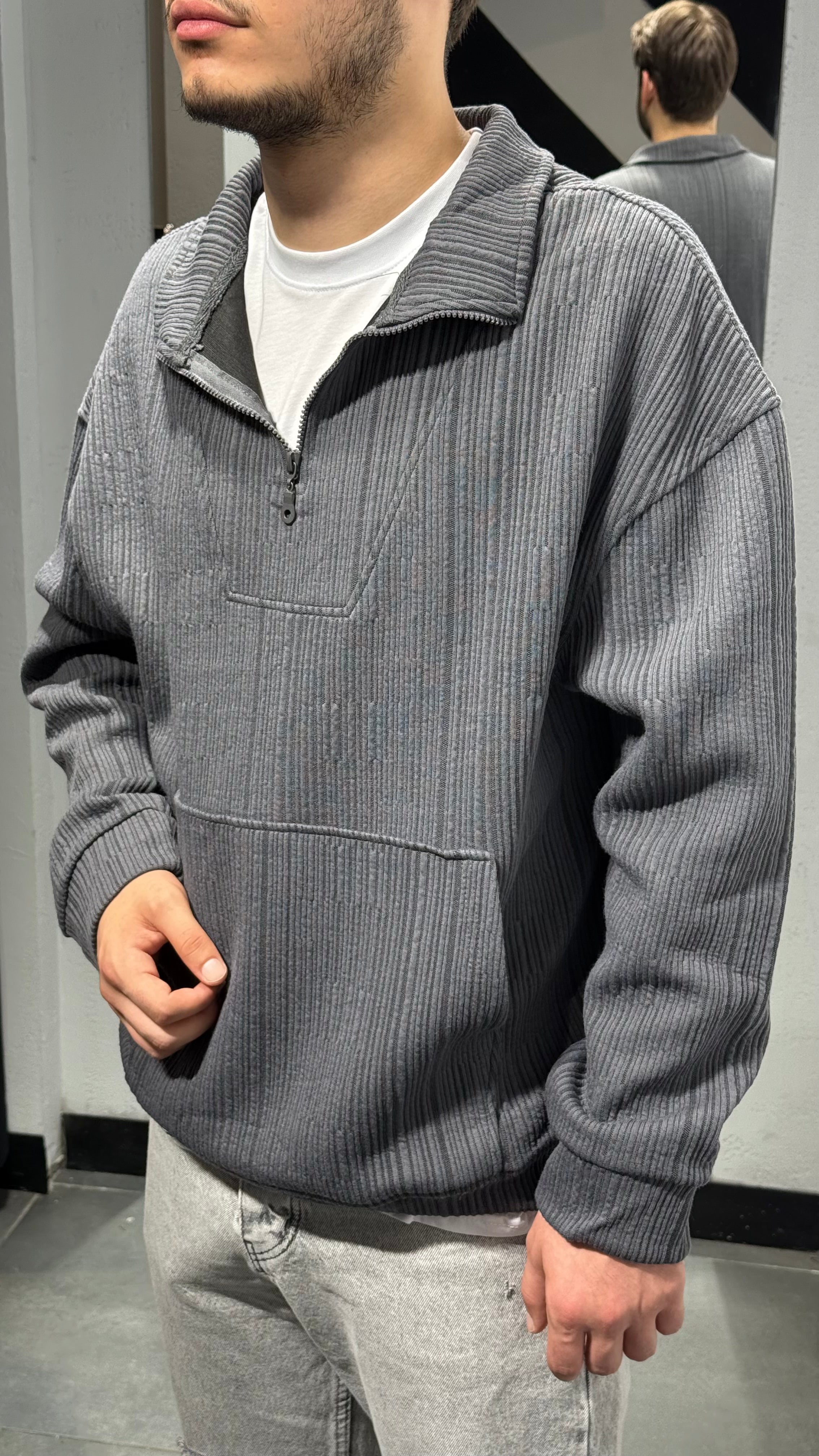 Yaka Fermuarlı Fitilli Sweat