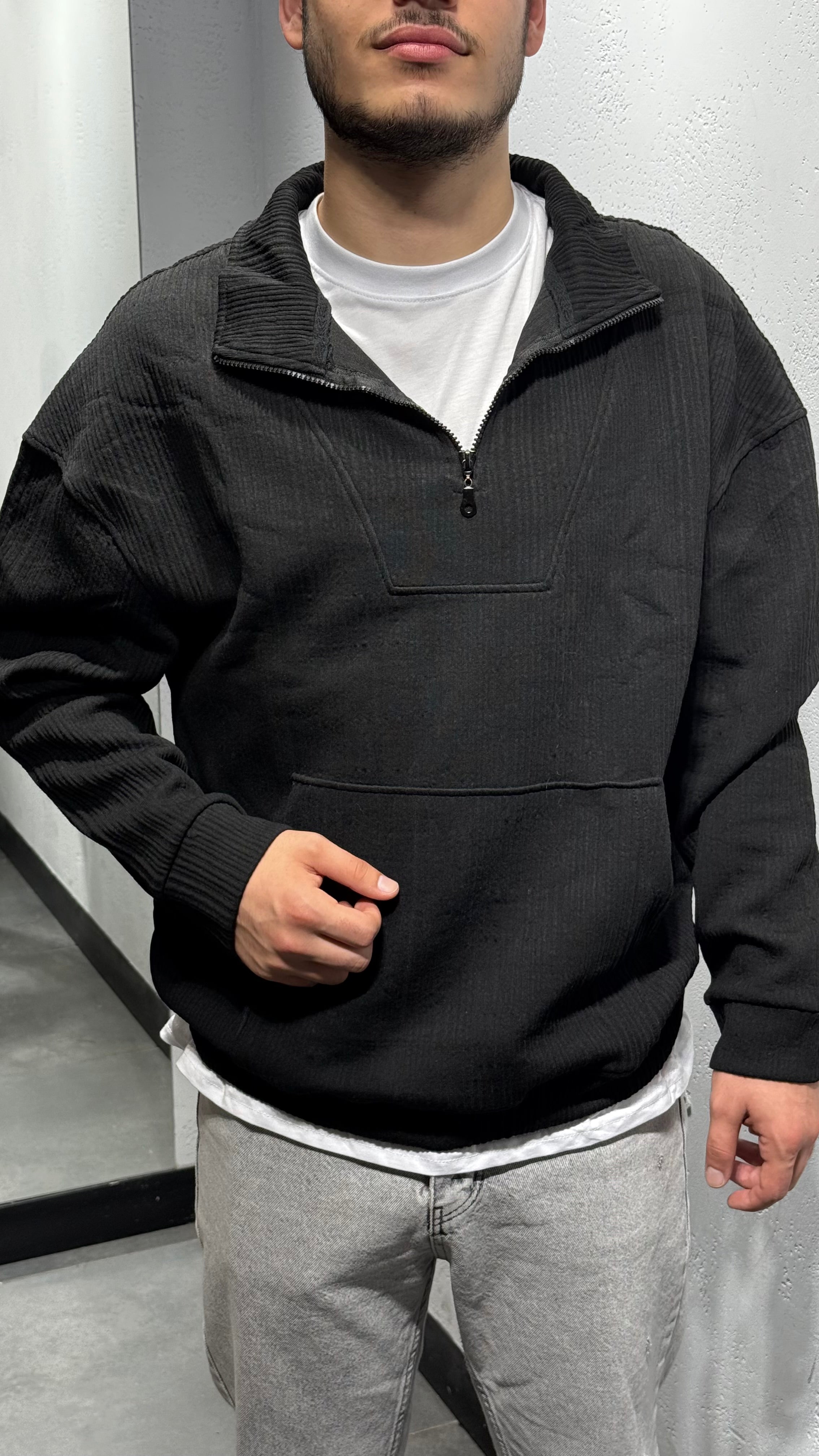 Yaka Fermuarlı Fitilli Sweat