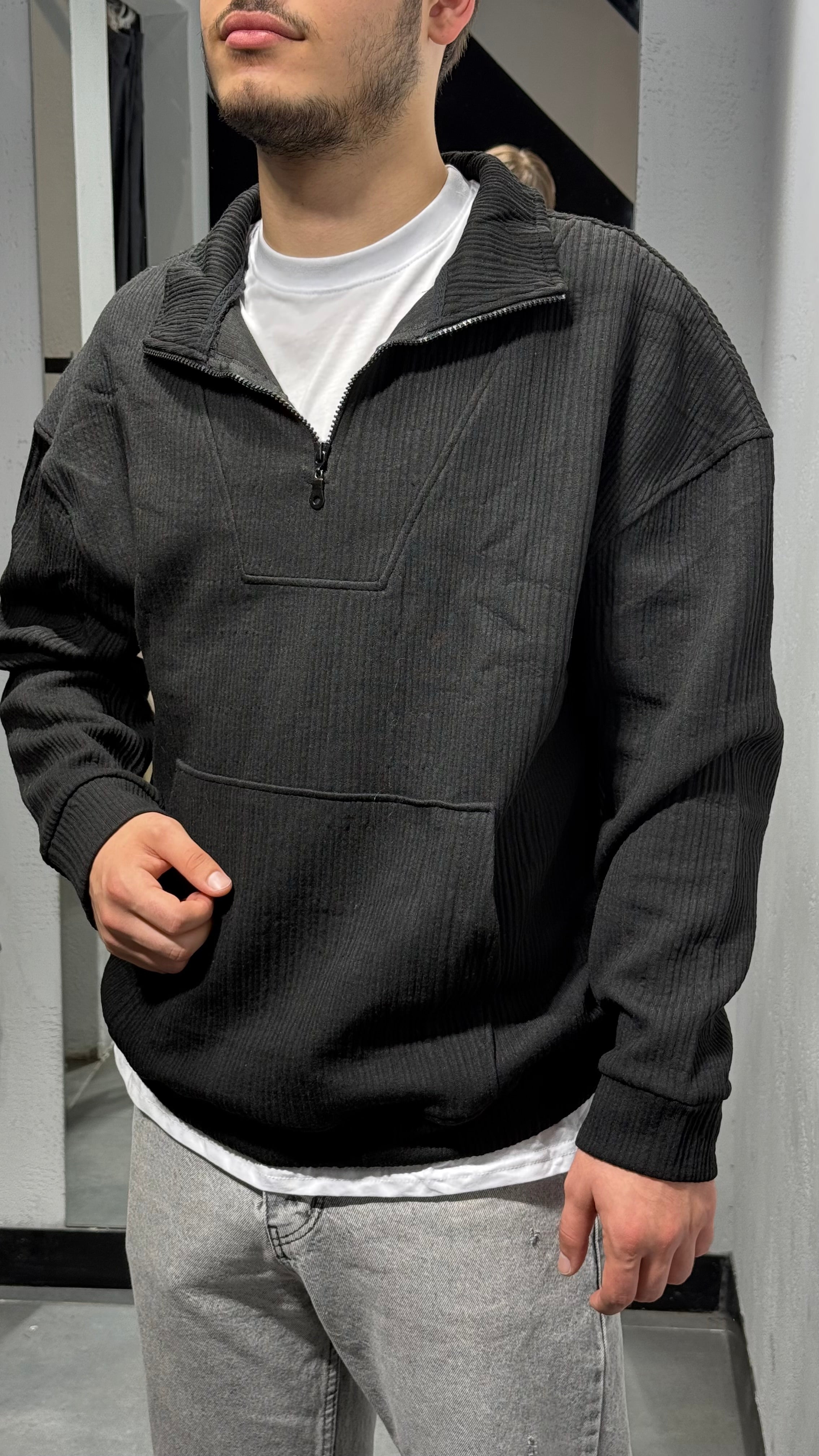 Yaka Fermuarlı Fitilli Sweat