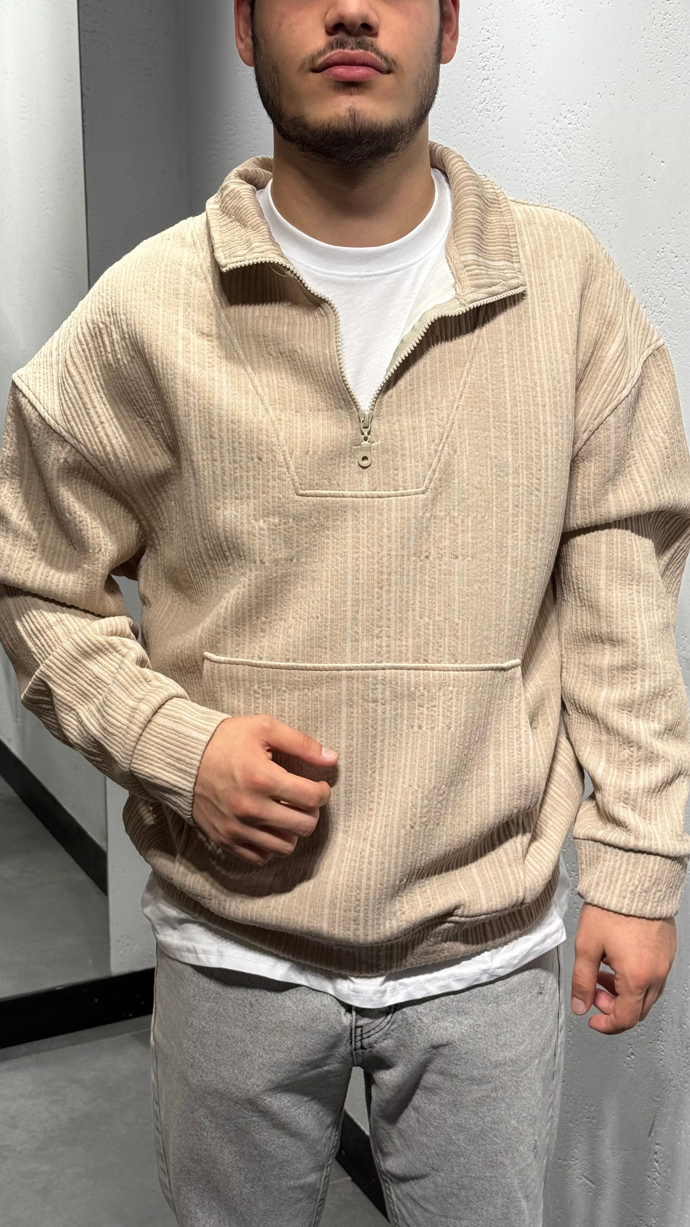 Yaka Fermuarlı Fitilli Sweat