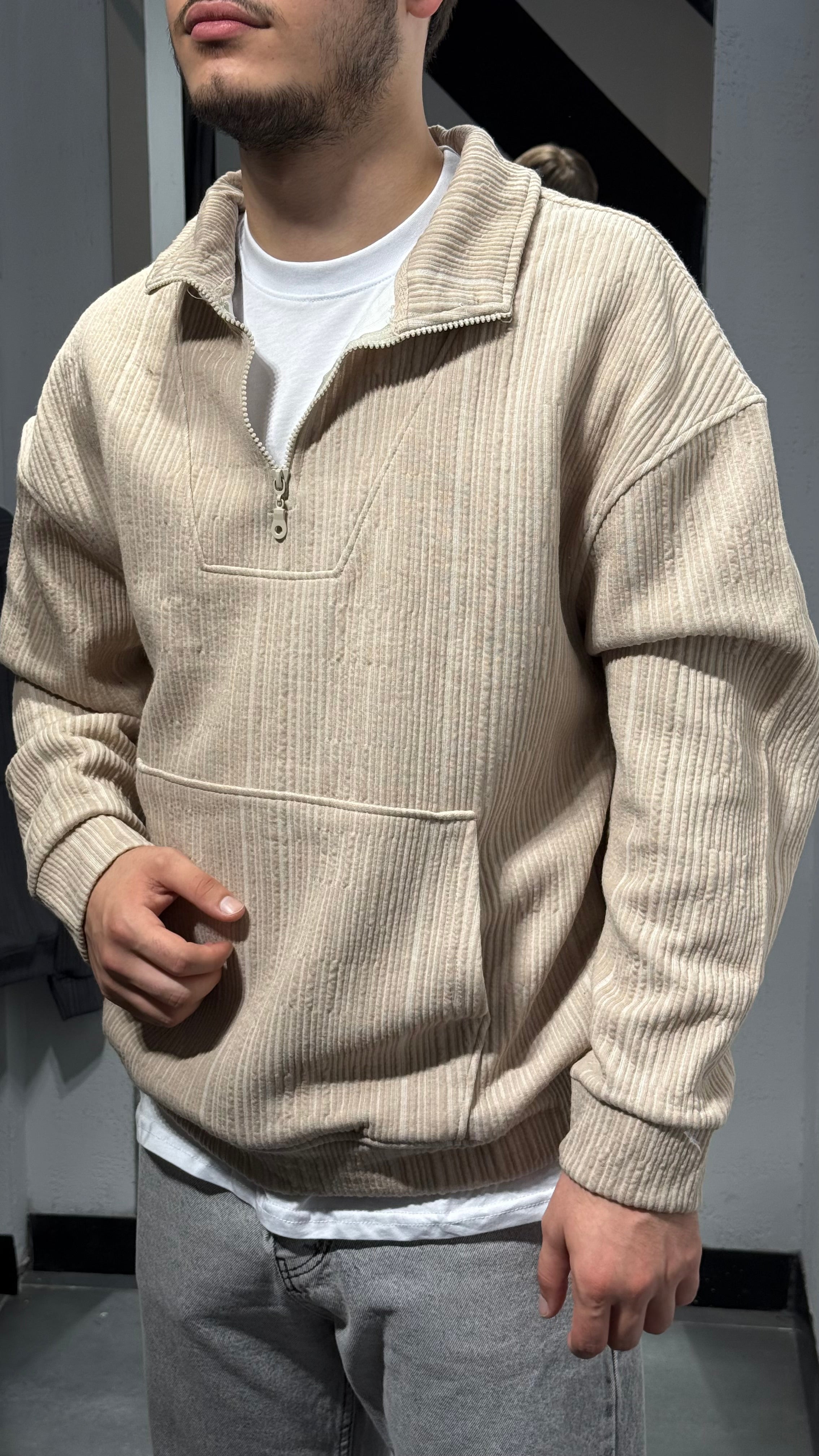 Yaka Fermuarlı Fitilli Sweat