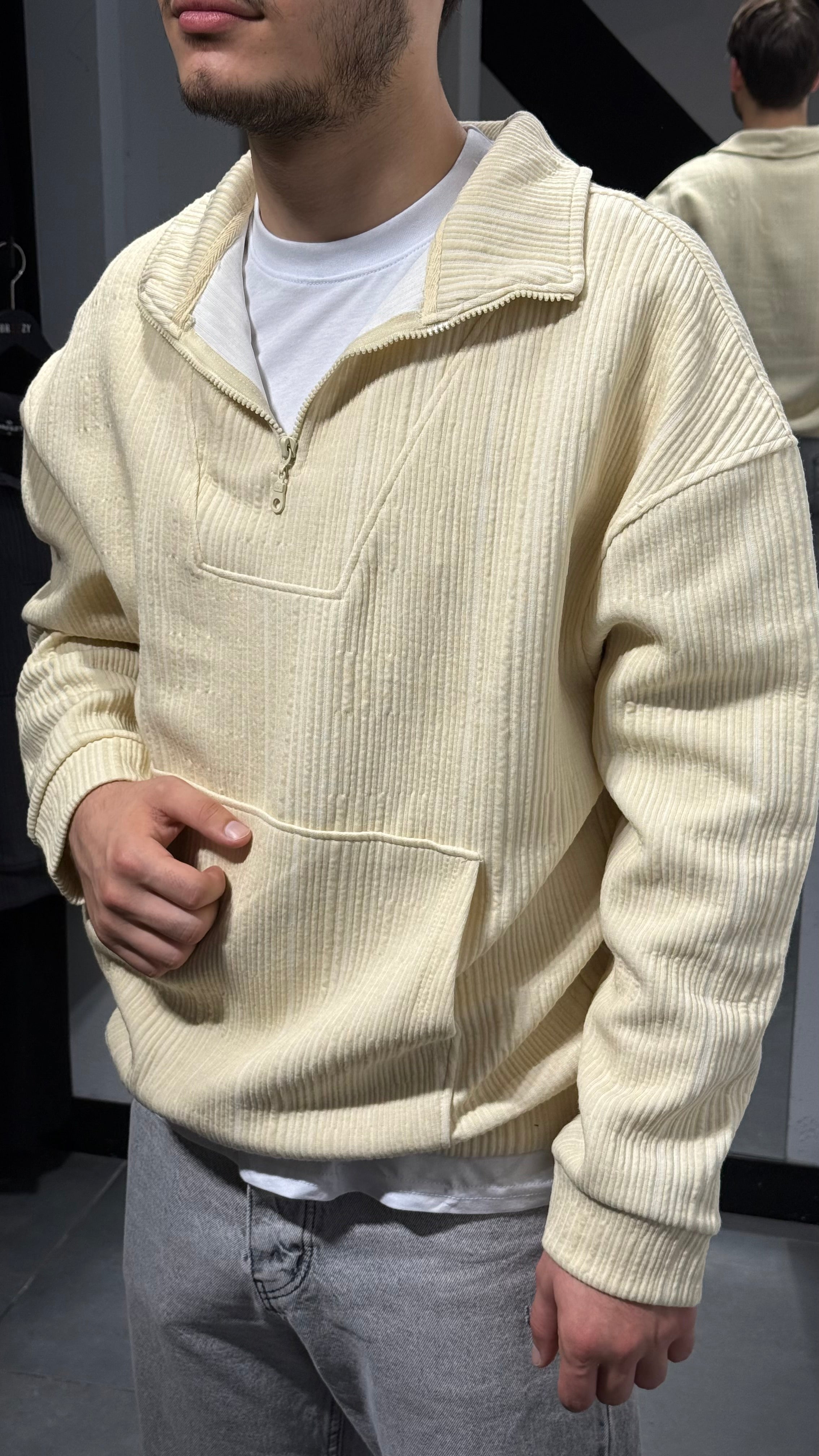 Yaka Fermuarlı Fitilli Sweat