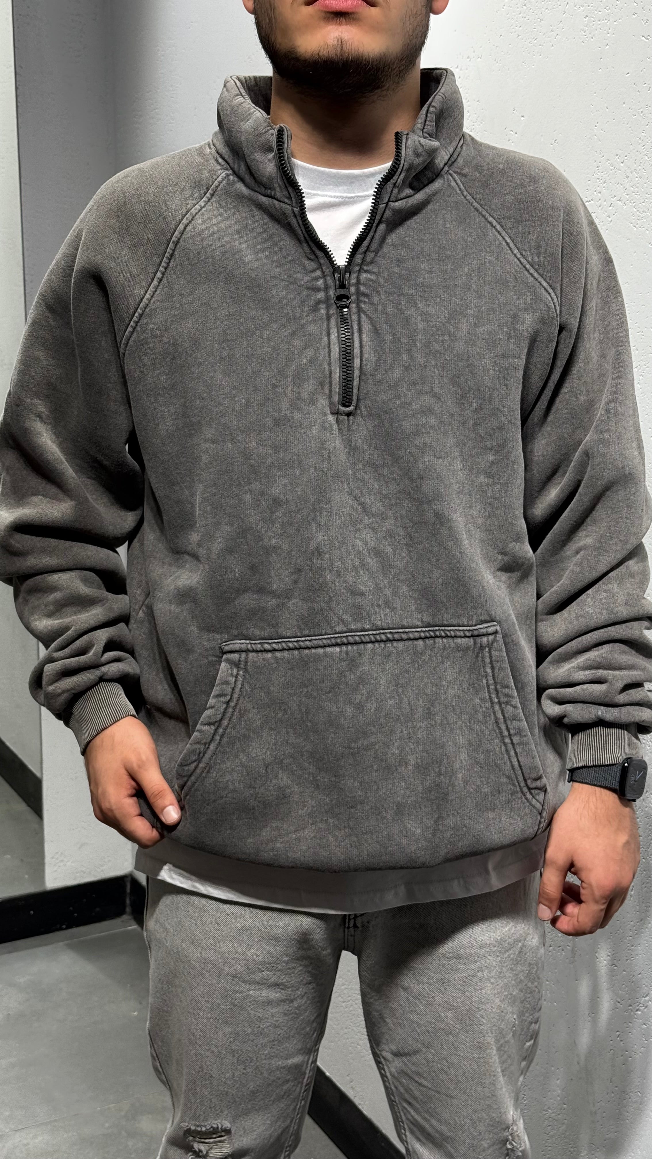 Yıkama Kumaş Fermuarlı Sweat