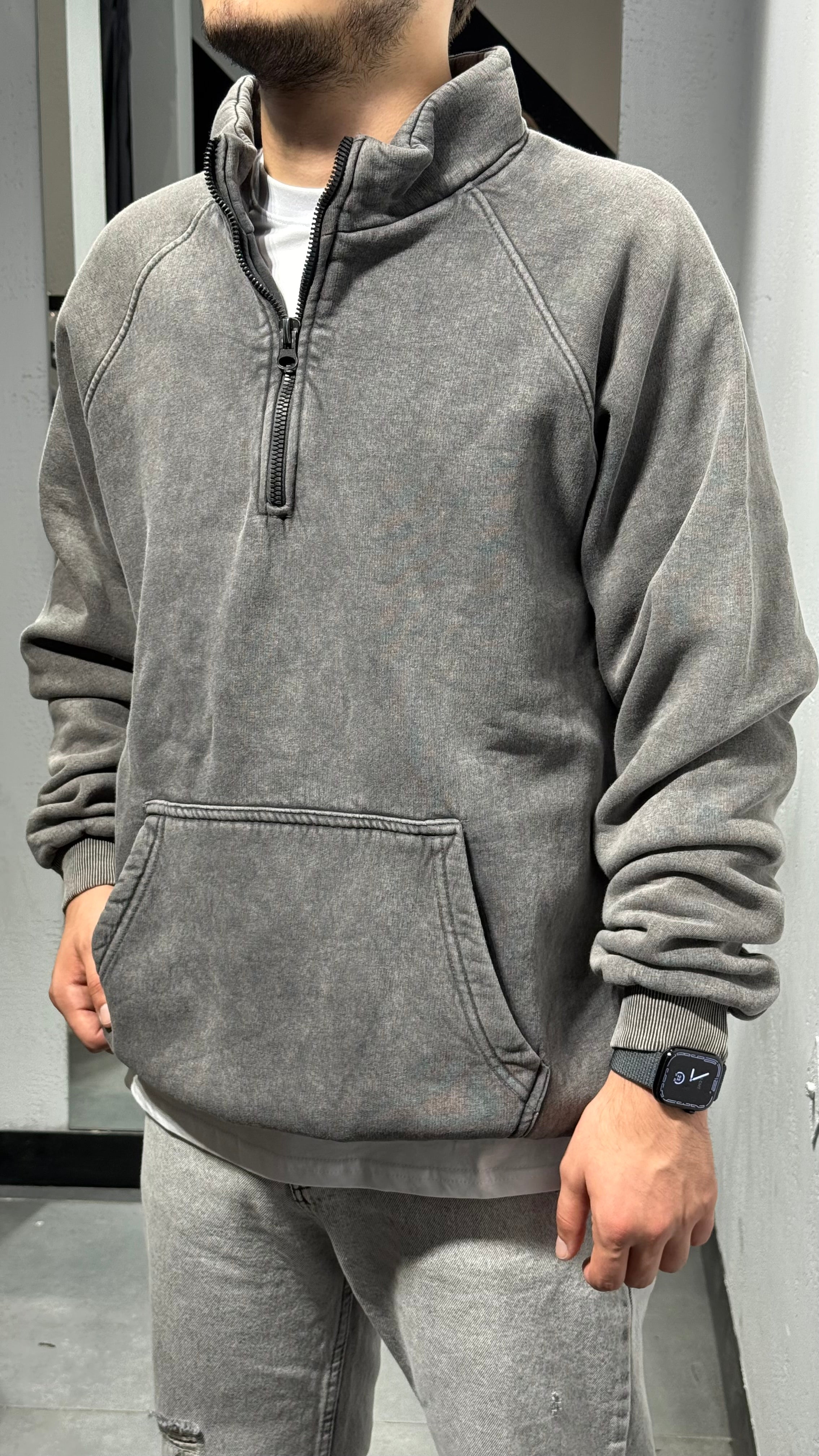 Yıkama Kumaş Fermuarlı Sweat