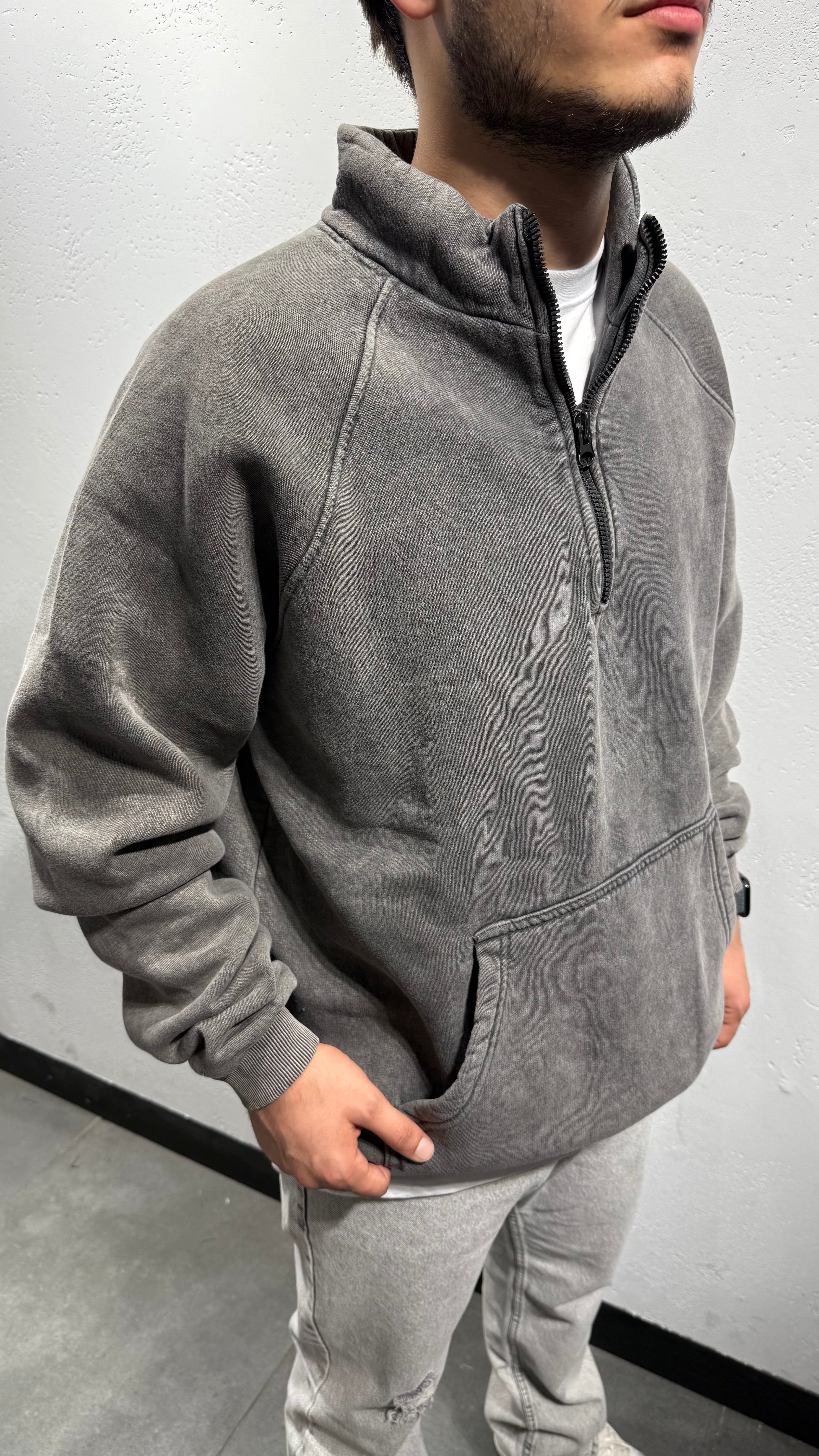 Yıkama Kumaş Fermuarlı Sweat