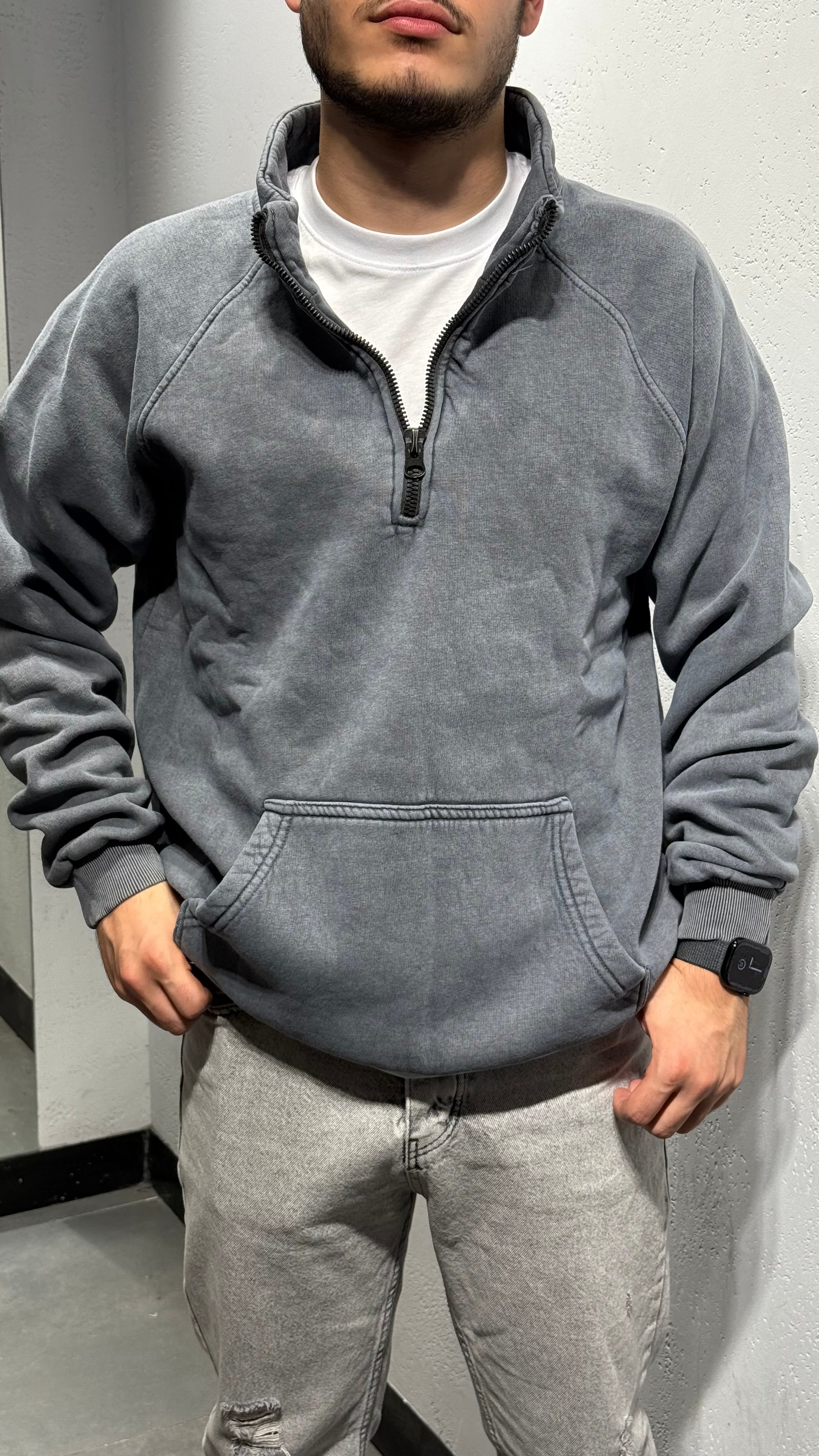 Yıkama Kumaş Fermuarlı Sweat