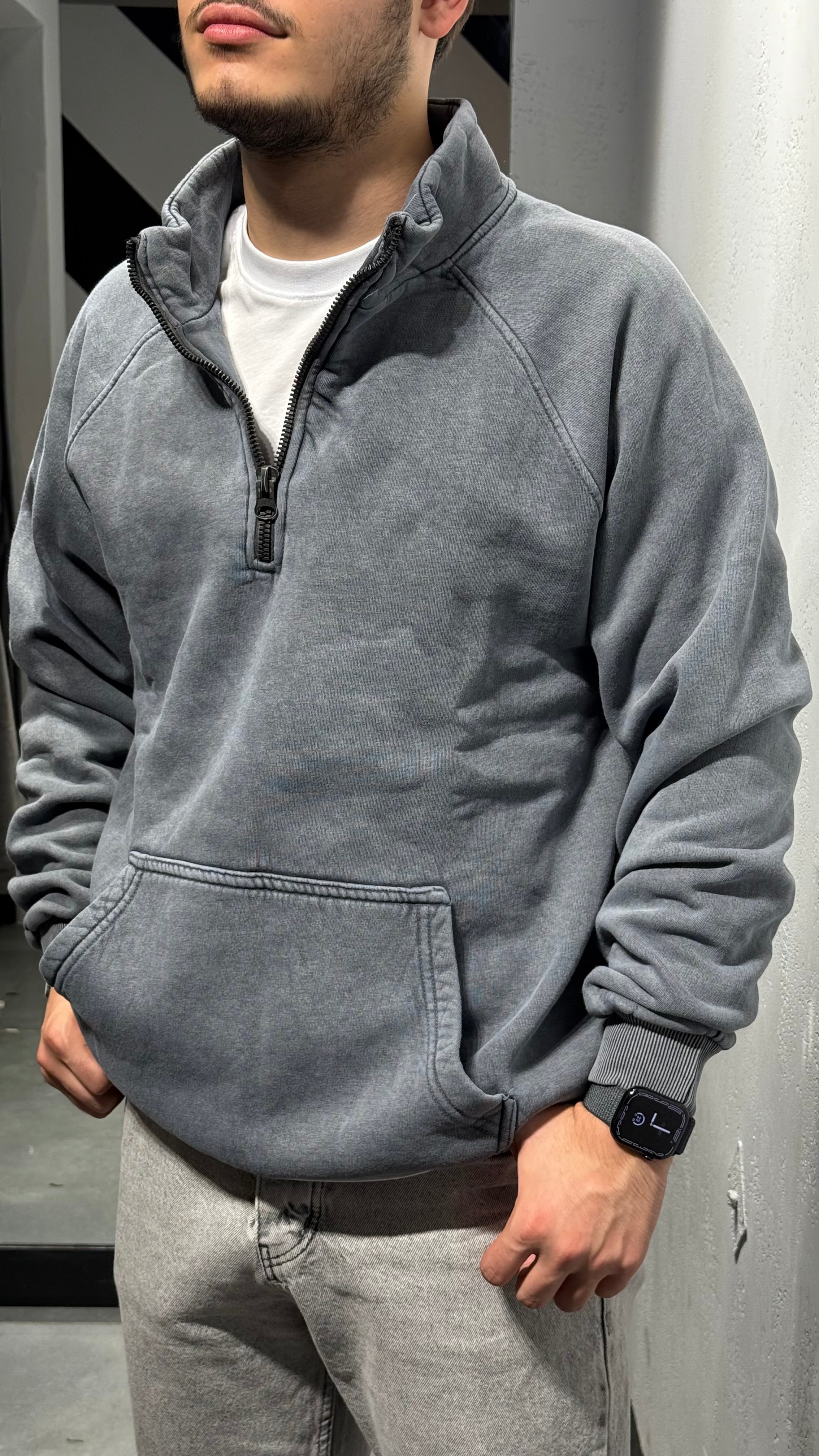 Yıkama Kumaş Fermuarlı Sweat